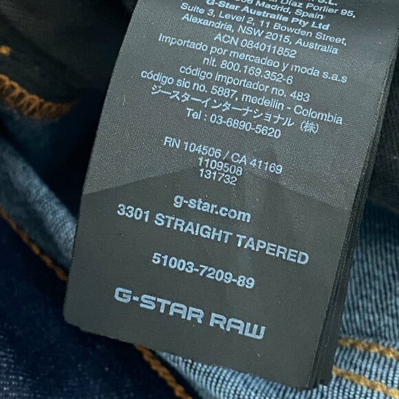 G Star Raw 3301 Straight Tapered Jeans Mens 33x34 Dark Wash Button Fly Stretch - Picture 9 of 14